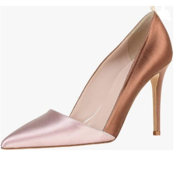 FSJ Rosebrown&coffee Pointed Toe Pumps Stiletto High Heels Slip On Two Tone Shoe - Picture 1 of 8
